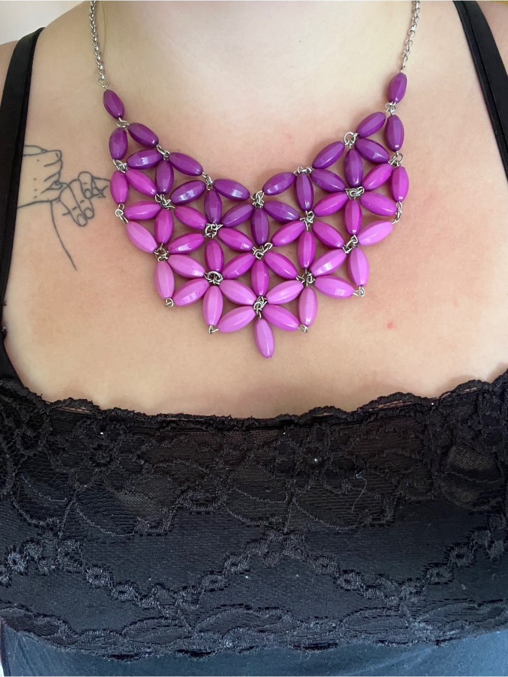Purple Statement Flower Bib Necklace